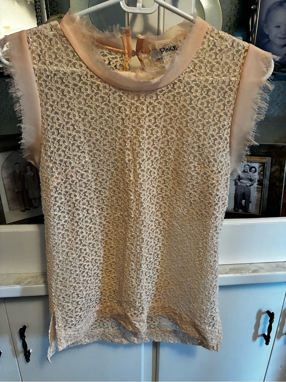 Pinky Sleeveless Lace-Overlay Top in Light Pink